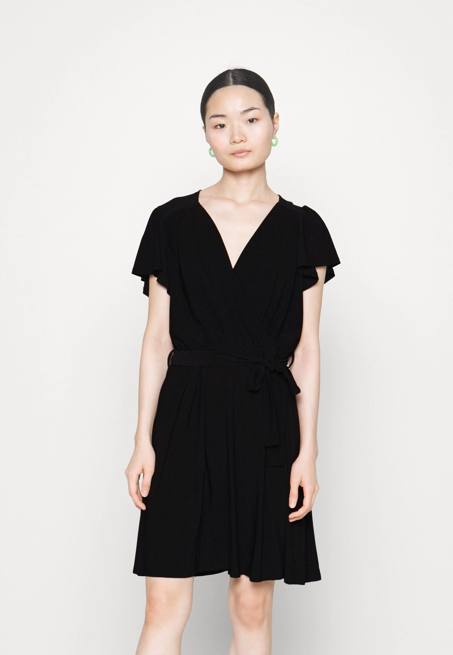 Frilled Cap Sleeves Flared Dress - Robe En Jersey - Black 3 Frilled Cap Sleeves Flared Dress - Robe En Jersey - Black