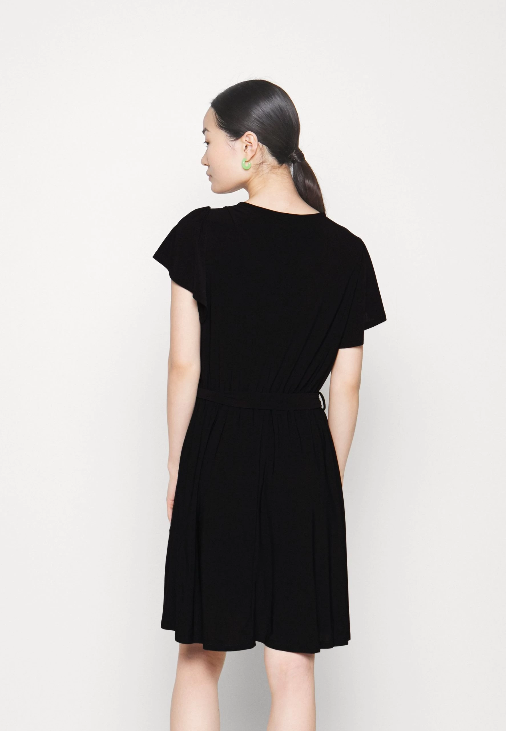 Frilled Cap Sleeves Flared Dress - Robe En Jersey - Black 5 Frilled Cap Sleeves Flared Dress - Robe En Jersey - Black – Image 3